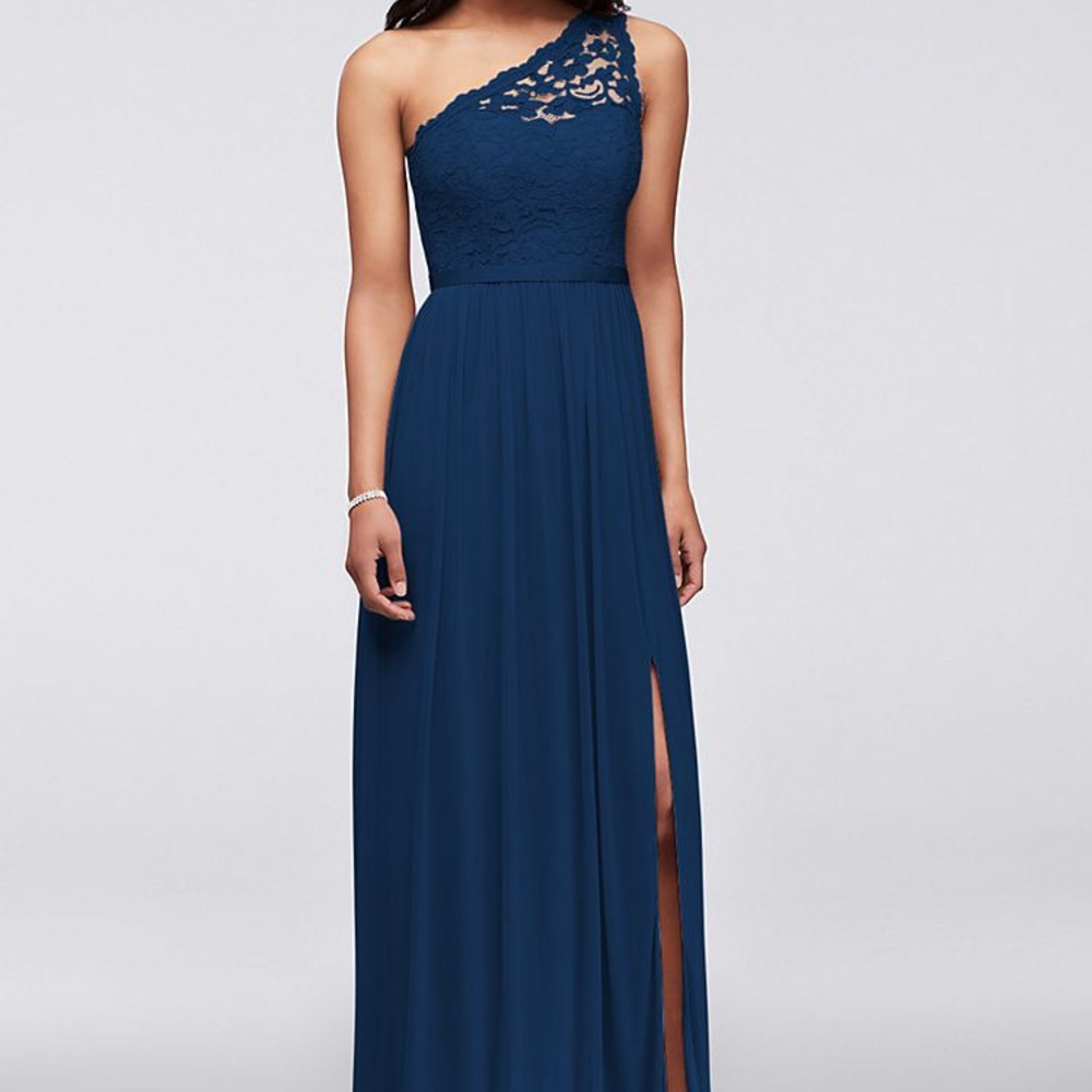 Marine color one shoulder bridesmaids dress